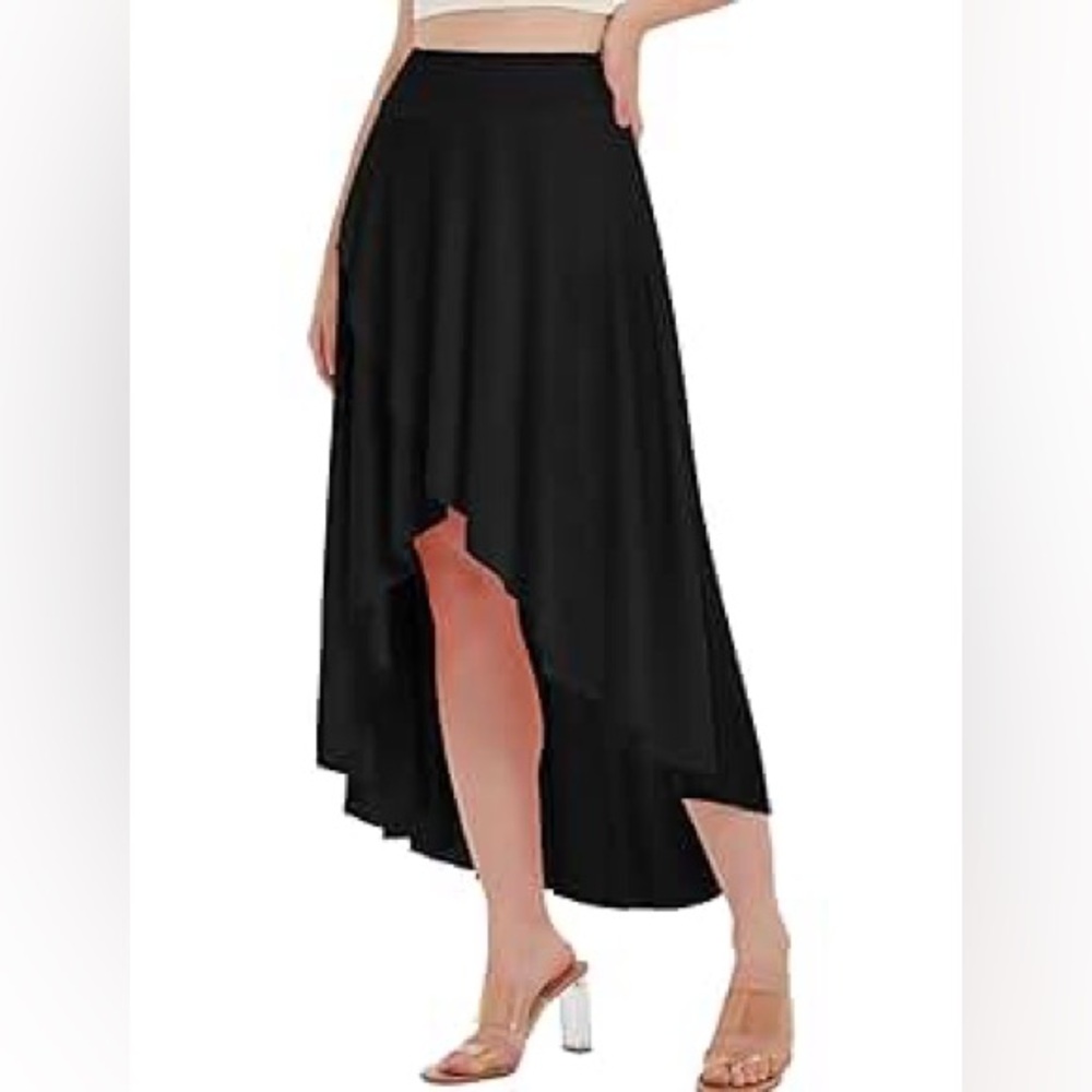 Catherines High Low Skirts size 1X Asymmetrical Black Flowy Maxi elastic waist - Picture 1 of 7